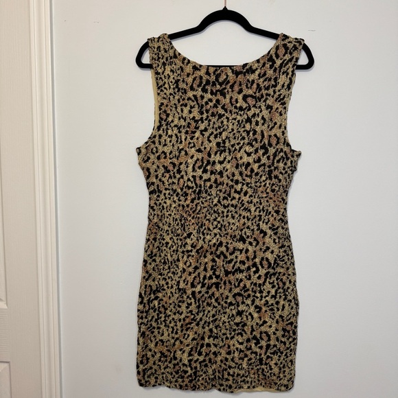 Free People Metallic Leopard Bodycon Mini Dress Gold Black Animal Print Size L - Picture 2 of 10